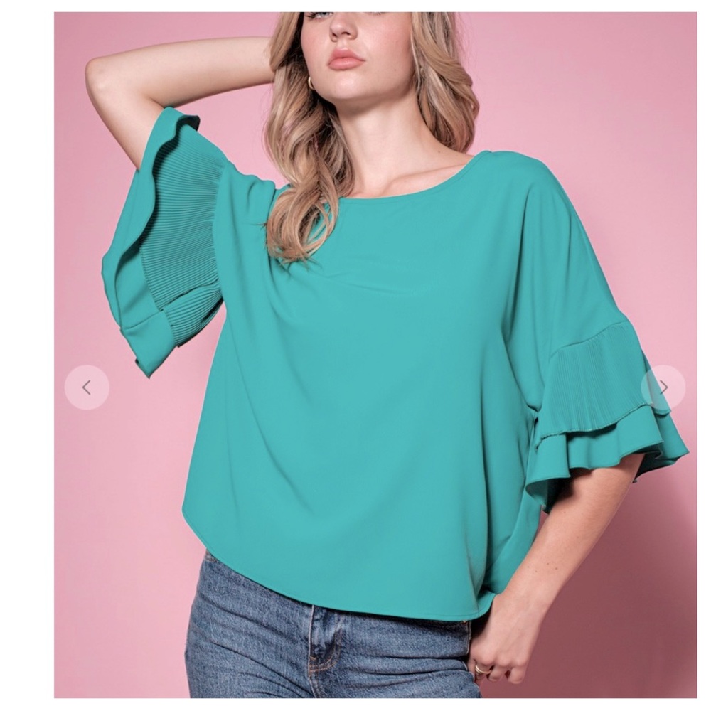 23 Boho Pleated Bell Sleeve Blouse Top